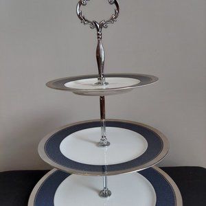 Noritake Odessa Cobalt Platinum 3-tiered serving tray